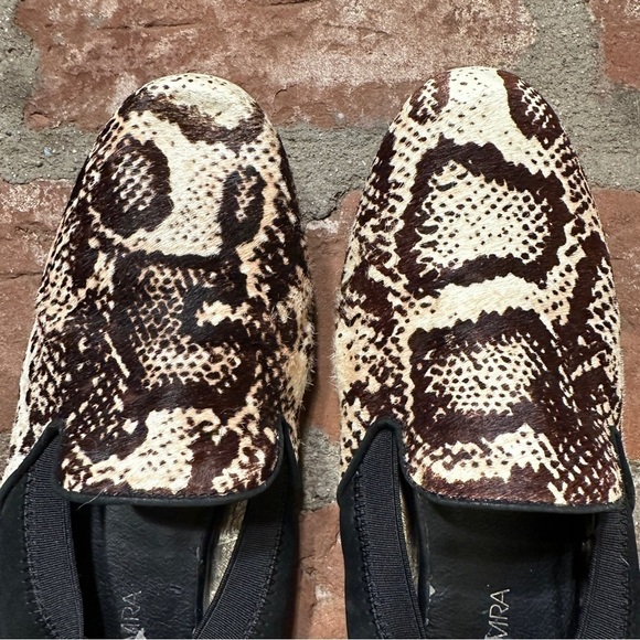 Yosi Samra Calf Loafers Size 8 Brown Black Cream Foldable Fla - Picture 2 of 16